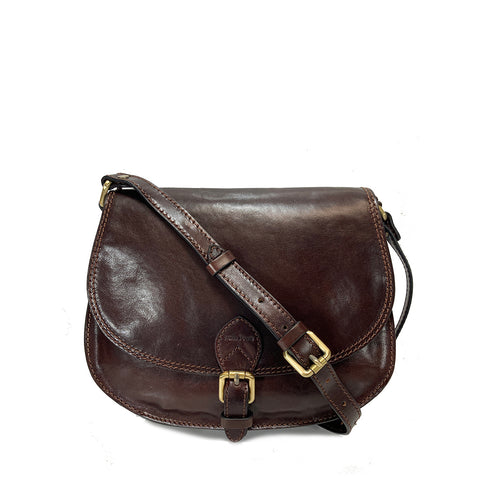 Gianni Conti Classic Flap Front Saddle Bag - Style: 9403120  Brown