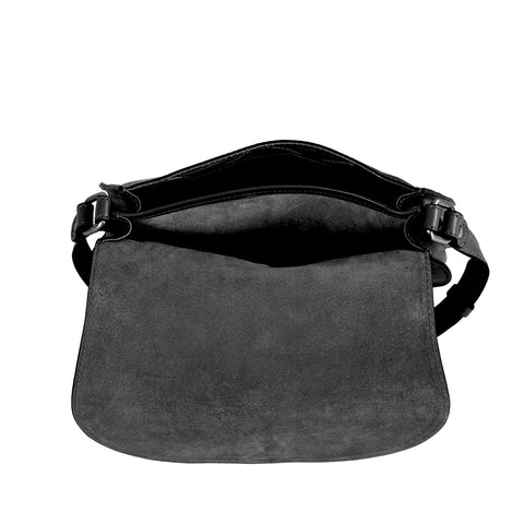 Gianni Conti Classic Flap Front Saddle Bag - Style: 9403120  Black