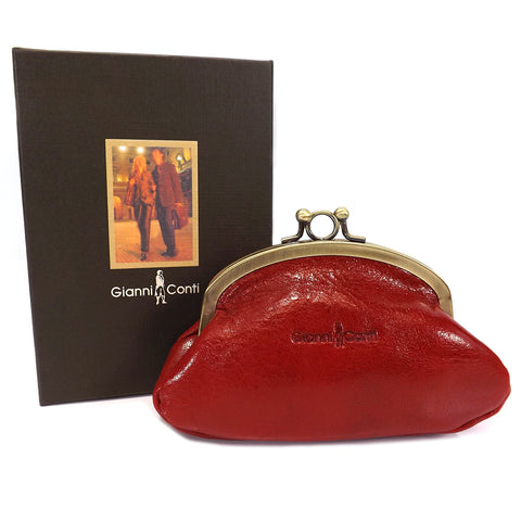 Gianni Conti Purse - Leather Clip Top Change Purse - Style: 9408092 Red