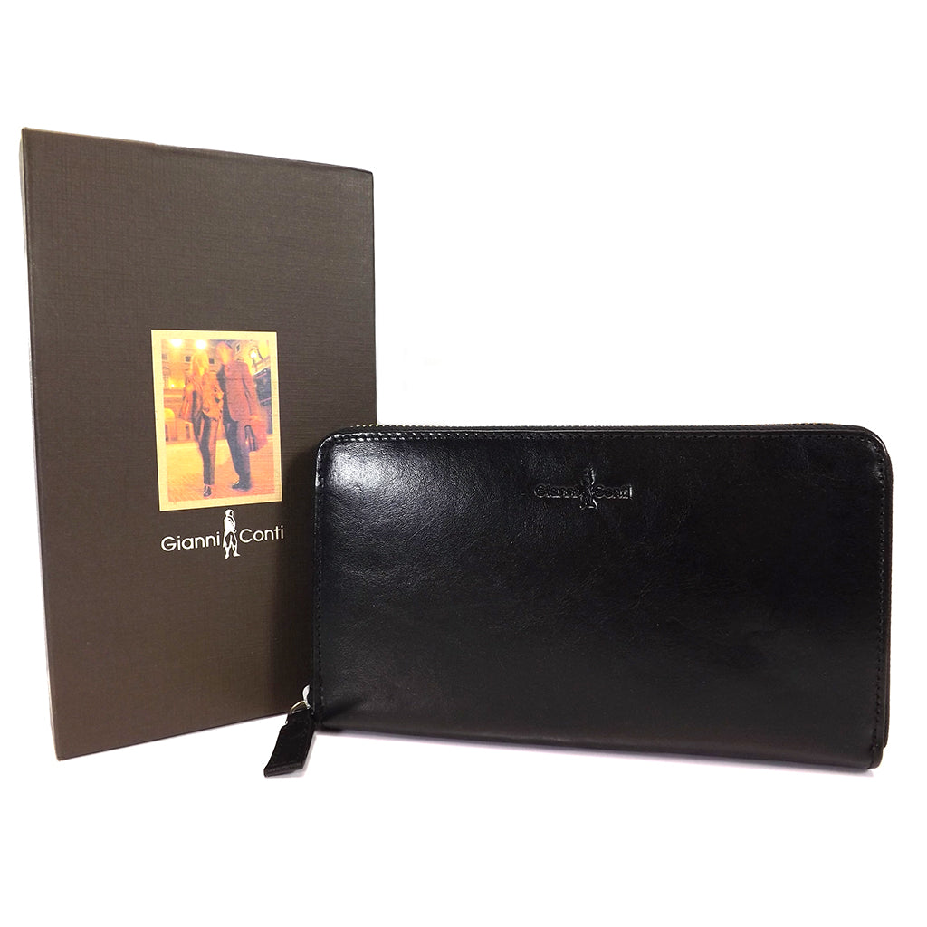 Gianni Conti Purse - Large Leather Zip Around - Style: 9408106 - Black