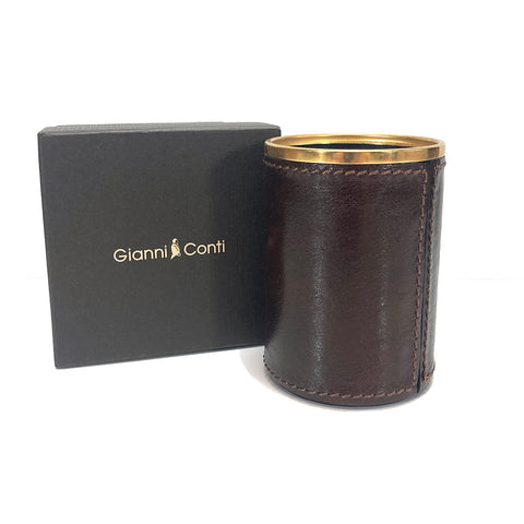 Gianni Conti Leather & Brass Pen Pot - Style: 9409993