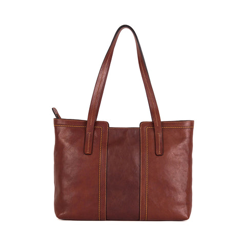 Gianni Conti Zip Top Shoulder Tote Bag - Style: 9433220  Cognac / Dark Brown