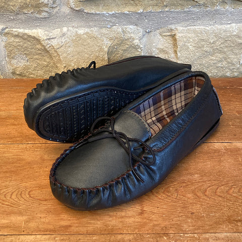 Mens Leather Moccasin Slipper with Fabric Lining - Style 13