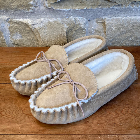 Mens 100% Sheepskin Lined Suede Moccasins with Hard Soles - Style 10