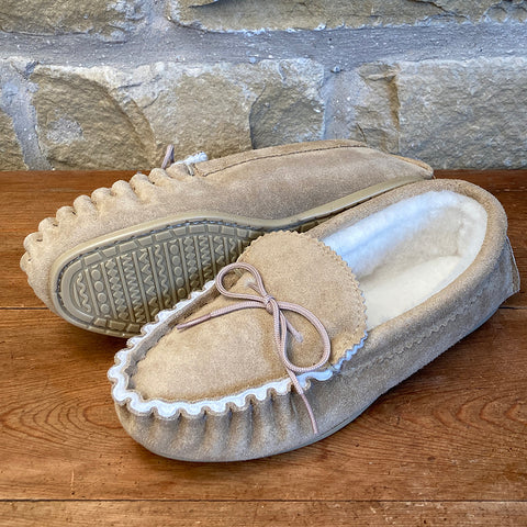 Mens 100% Sheepskin Lined Suede Moccasins with Hard Soles - Style 10